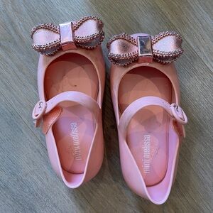 Mini Melissa Sparkling Pink Bow Dress Shoes